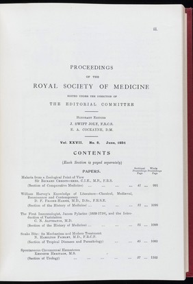 Proceedings of the Royal Society of Medicine, June 1934