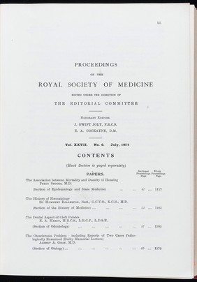 Proceedings of the Royal Society of Medicine, July 1934
