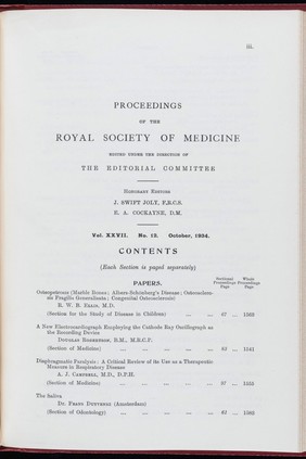 Proceedings of the Royal Society of Medicine, Oct 1934