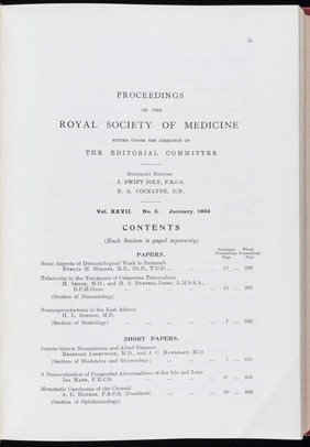 Proceedings of the Royal Society of Medicine, Jan 1934