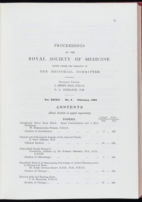 Proceedings of the Royal Society of Medicine, Feb 1934