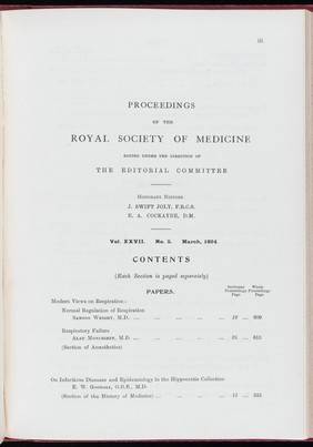 Proceedings of the Royal Society of Medicine, March 1934