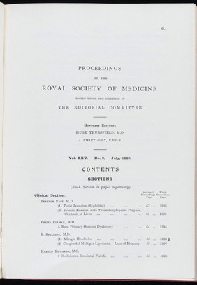 Proceedings of the Royal Society of Medicine, July 1932