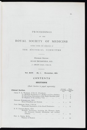 Proceedings of the Royal Society of Medicine, Nov 1931