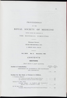 Proceedings of the Royal Society of Medicine, Dec 1931