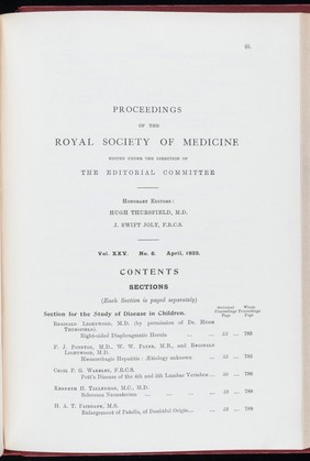 Proceedings of the Royal Society of Medicine, April 1932