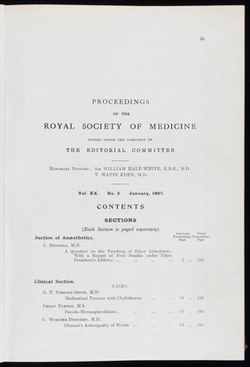 Proceedings of the Royal Society of Medicine, Jan 1927