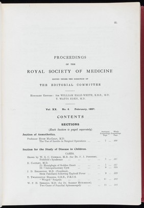 Proceedings of the Royal Society of Medicine, Feb 1927