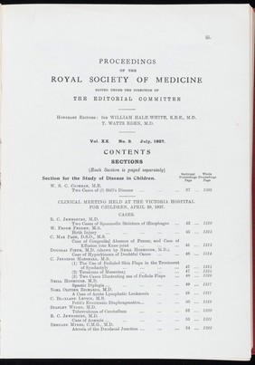 Proceedings of the Royal Society of Medicine, July 1927