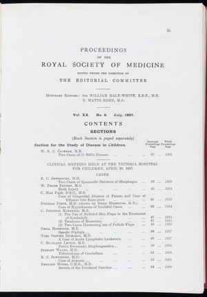 view Proceedings of the Royal Society of Medicine, July 1927