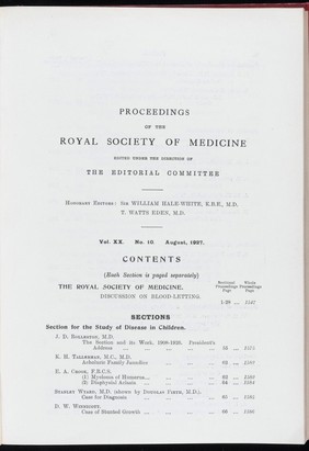 Proceedings of the Royal Society of Medicine, August 1927