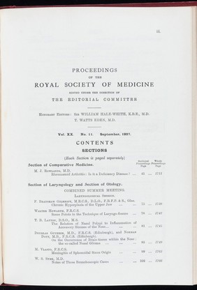 Proceedings of the Royal Society of Medicine, Sept 1927