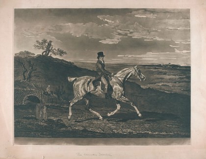 A country doctor riding a horse. Mezzotint by H. Macbeth-Raeburn, ca. 1900 (?).