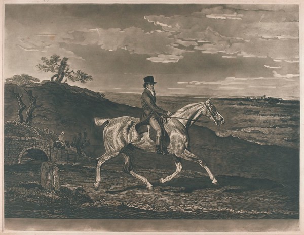 A country doctor riding a horse. Mezzotint by H. Macbeth-Raeburn, ca. 1900 (?).
