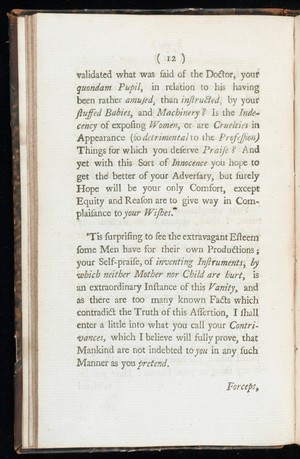 view A second letter to Dr. Smelle [sic], and an answer to his pupil, confirming the impropriety of his wooden forceps ; as also of his method of teaching and practising midwifery / [William Douglas]