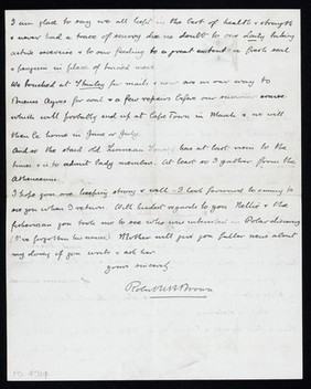 Letter from Rudmose-Brown to Dr Murie, written whilst on Antarctic Ship 'Scotia' off Cape San Antonio, Argentina, during an expedition to the South Orkneys, Antarctica.
