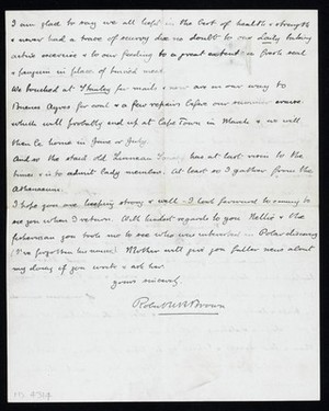 view Letter from Rudmose-Brown to Dr Murie, written whilst on Antarctic Ship 'Scotia' off Cape San Antonio, Argentina, during an expedition to the South Orkneys, Antarctica.