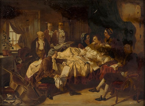 The last moments of W.A. Mozart. Oil painting by or after H.N. O'Neil.