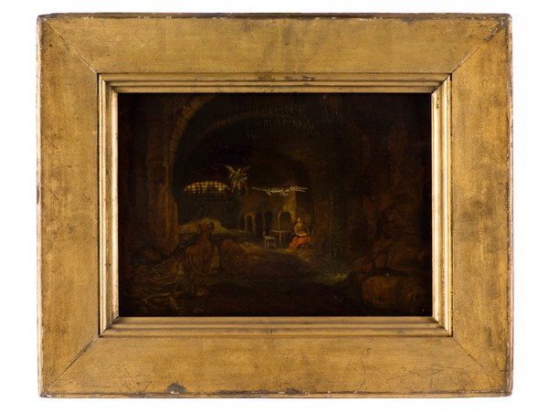 Daniel in the lions' den. Oil painting by a Netherlandish painter, 17th century.