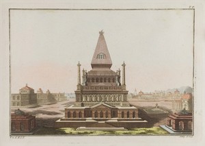 view The tomb of Mausolus at Halicarnassus. Coloured engraving, ca. 1804-1811.