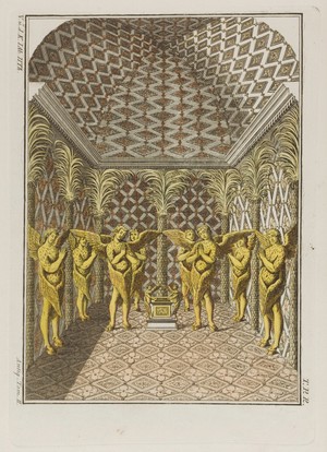 view The temple of Solomon at Jerusalem: interior. Coloured engraving, ca. 1804-1811.