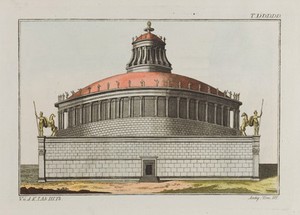 view Rome: Castel Sant'Angelo (mausoleum of Hadrian). Coloured engraving, ca. 1804-1811.