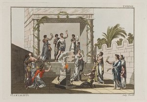 view Egypt: ceremonies of the cult of Isis. Coloured engraving, ca. 1804-1811.