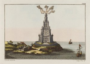 view The pharos of Alexandria. Coloured engraving, ca. 1804-1811.