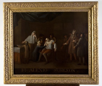 A surgical operation. Oil painting attributed to Egbert van Heemskerck III.