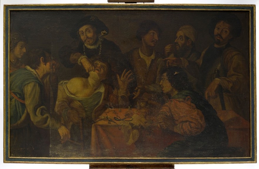 A troupe of travelling performers including a toothdrawer. Oil painting after Theodor Rombouts.