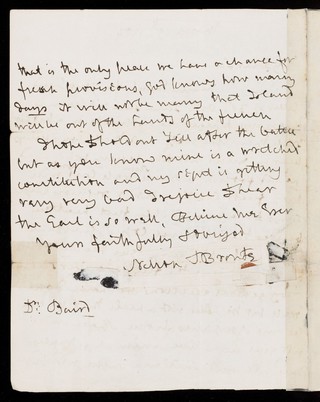 Letter written by Lord Nelson with his left hand