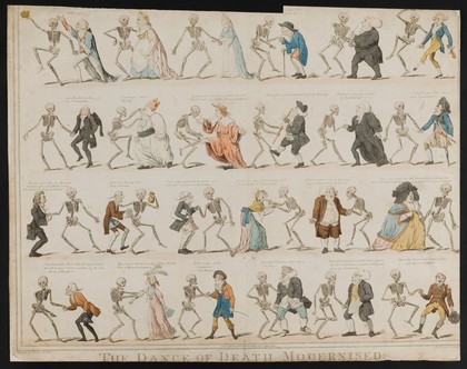 The dance of death. Coloured etching by I. Cruikshank, 1808, after G.M. Woodward, ca. 1795/1797.