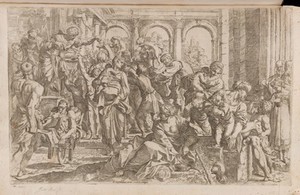 view Saint Roch dispensing charity. Etching after Annibale Carracci.