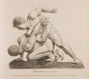 view Wrestlers. Etching by S.F. Ravenet after R. Dalton, 1744.
