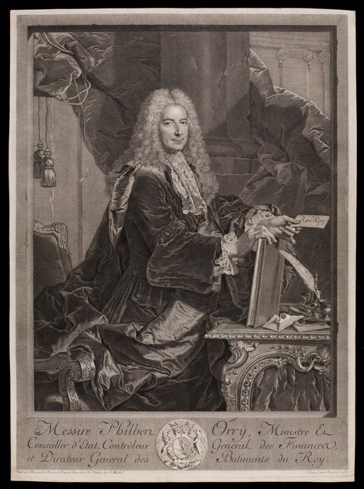 Philibert Orry. Engraving by B. Lepicié after H. Rigaud, 1737. Philibert Orry, Contrôleur Général des Finances under Louis XV, 1730-1745; Directeur Général des Bâtiments, Arts et Manufactures 1736-1745.