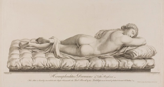 Hermaphroditus sleeping. Etching by C. Grignion after R. Dalton, 1744.