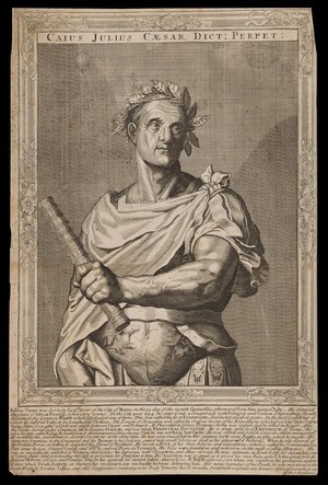 view Julius Caesar. Line engraving, 16--, after A. Sadeler after Titian.