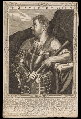 Otho, Emperor of Rome. Line engraving, 16--, after A. Sadeler after Titian.