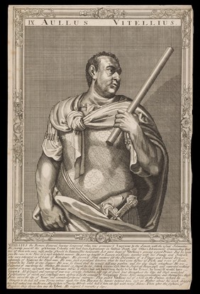 Vitellius, Emperor of Rome. Line engraving, 16--, after A. Sadeler after Titian.