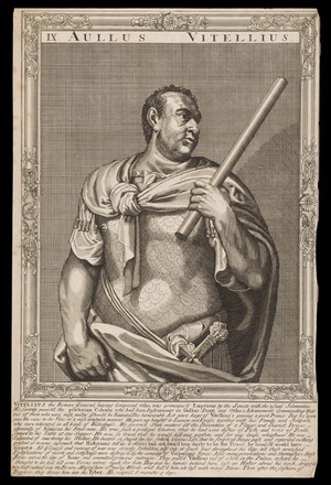 view Vitellius, Emperor of Rome. Line engraving, 16--, after A. Sadeler after Titian.