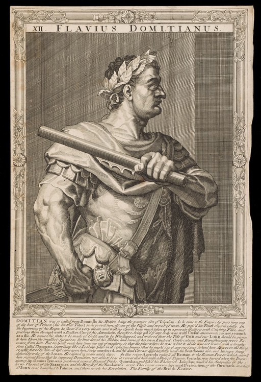 Domitian, Emperor of Rome. Line engraving, after A. Sadeler after B. Campi