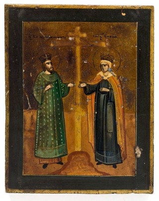 Saint Constantine and Saint Helena with the True Cross. Oil painting.