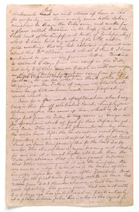 Letter written by B S Hobson to his father, River Tate, South Africa, 1st February 1869, describing how he and his party fail to find gold at the place they have journied to which was recommended by the German, Mauch.