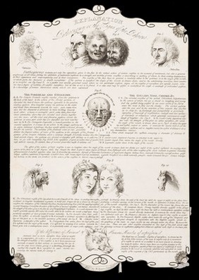 Faces expressing the passions and showing the muscles relation to expression, with an explanation of the art of 'pathognomy', the reading of facial expression. Etching, c. 1800.