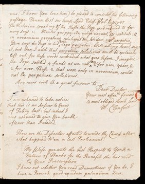 Letters from Mordecai Cary (d. 1751), Jurin's pupil, later Bishop of Clonfert, Cloyne and Killala, concerning the treatment of Cary's wife for a breast lump (including notes on her case by Jurin), and literary interests.