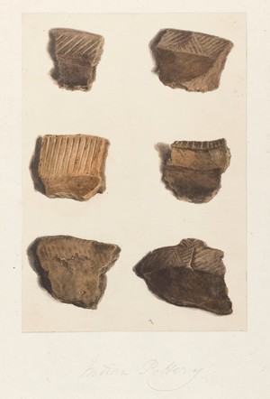 view North American artefacts and places. Album of drawings and watercolours attributed to Thomas Bateman