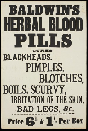 view Baldwin's Herbal Blood Pills: advertisement. Lithograph, 19--.