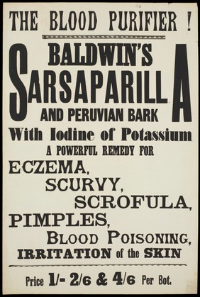 Baldwin's Sarsaparilla and Peruvian Bark: advertisement. Lithograph, 19--.