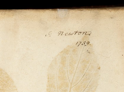 Signature of J Newton, in 'De historia...'