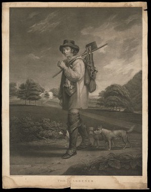 view A young man returning from rabbit hunting. Stipple engraving by W. Nutter, 1799, after S. De Koster.